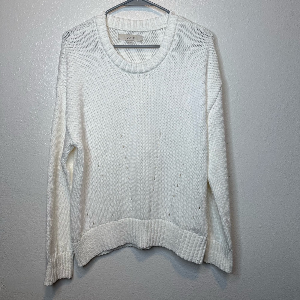 Loft Cotton Crewneck Ivory Sweater Size Small